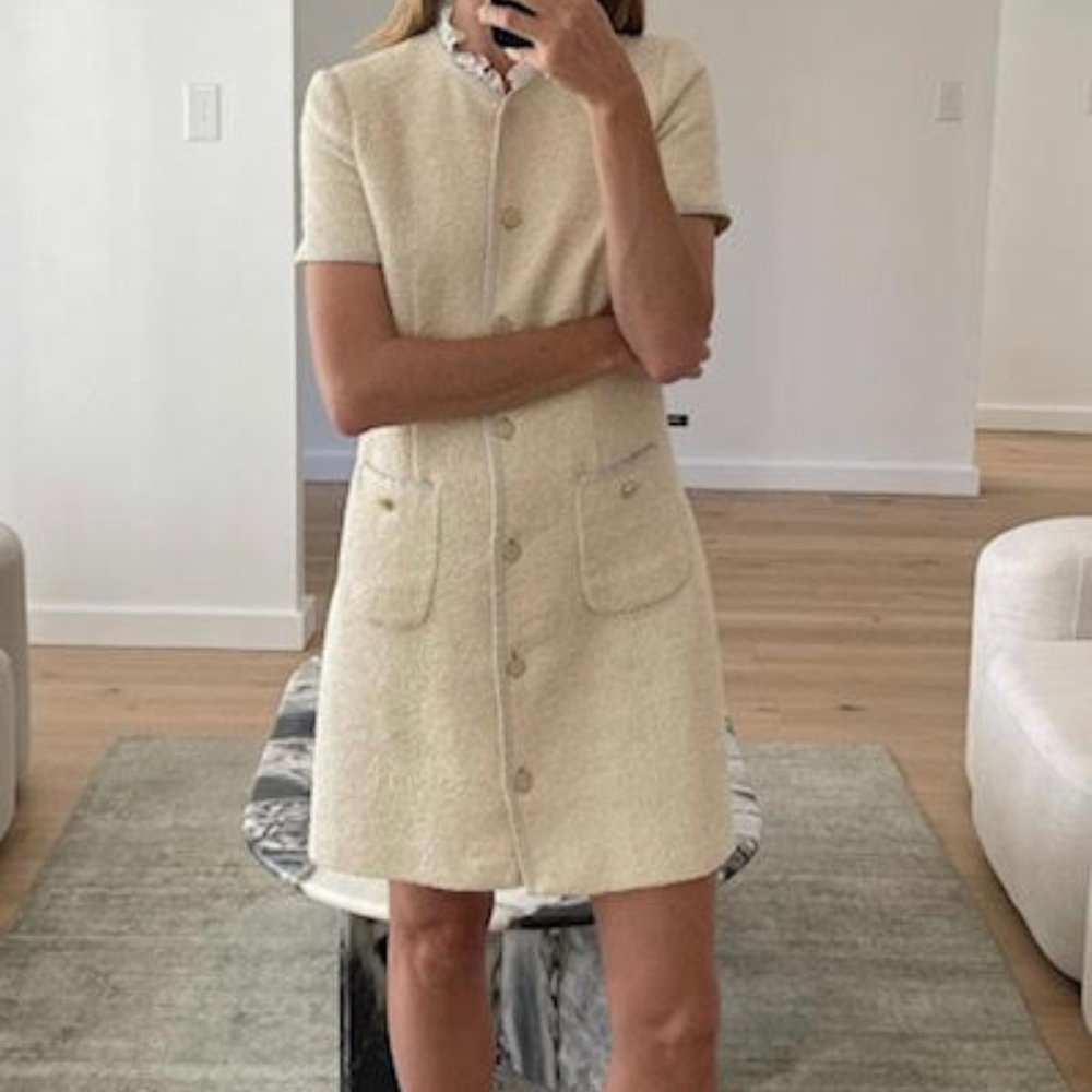 Sandro Metallic Ivory Tweed Dress